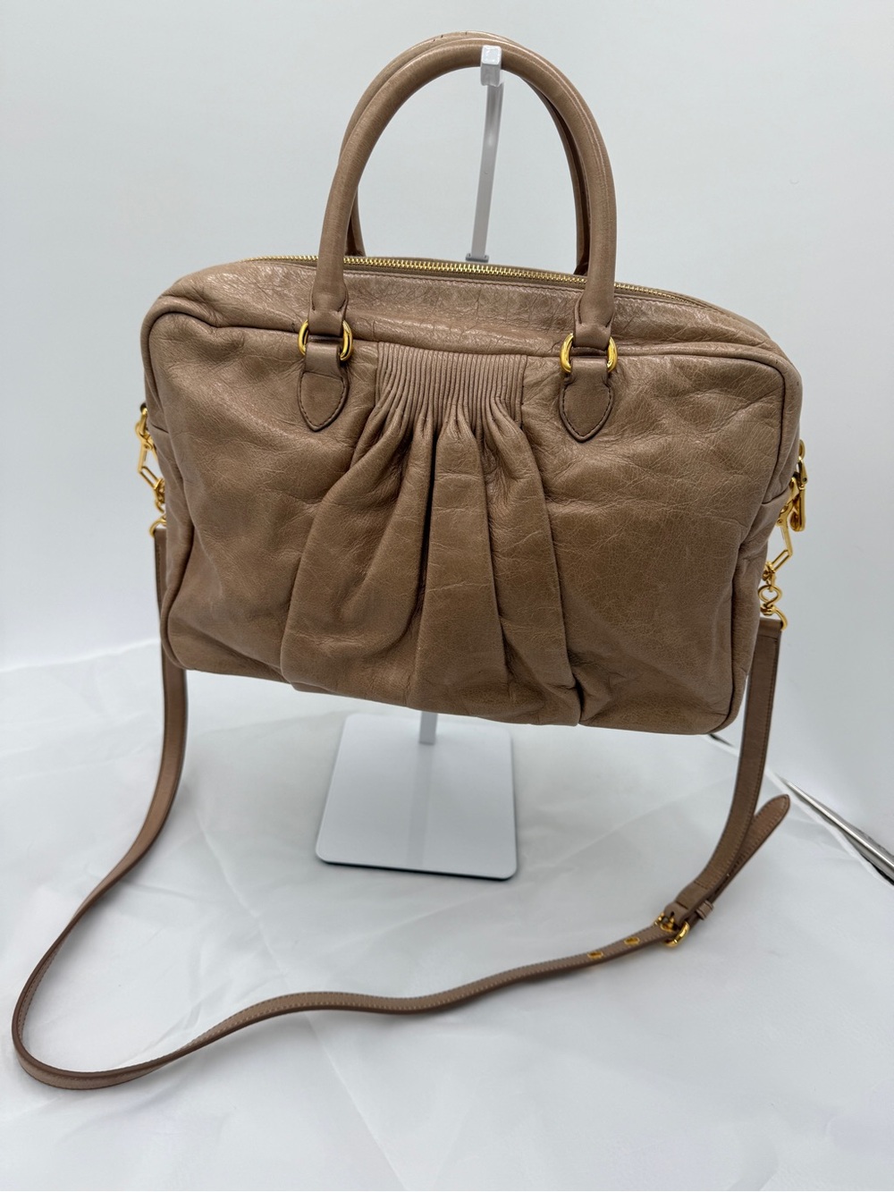 Authentic Miu Miu Vintage Vitello Lux Bauletto 2-Way Satchel Bag